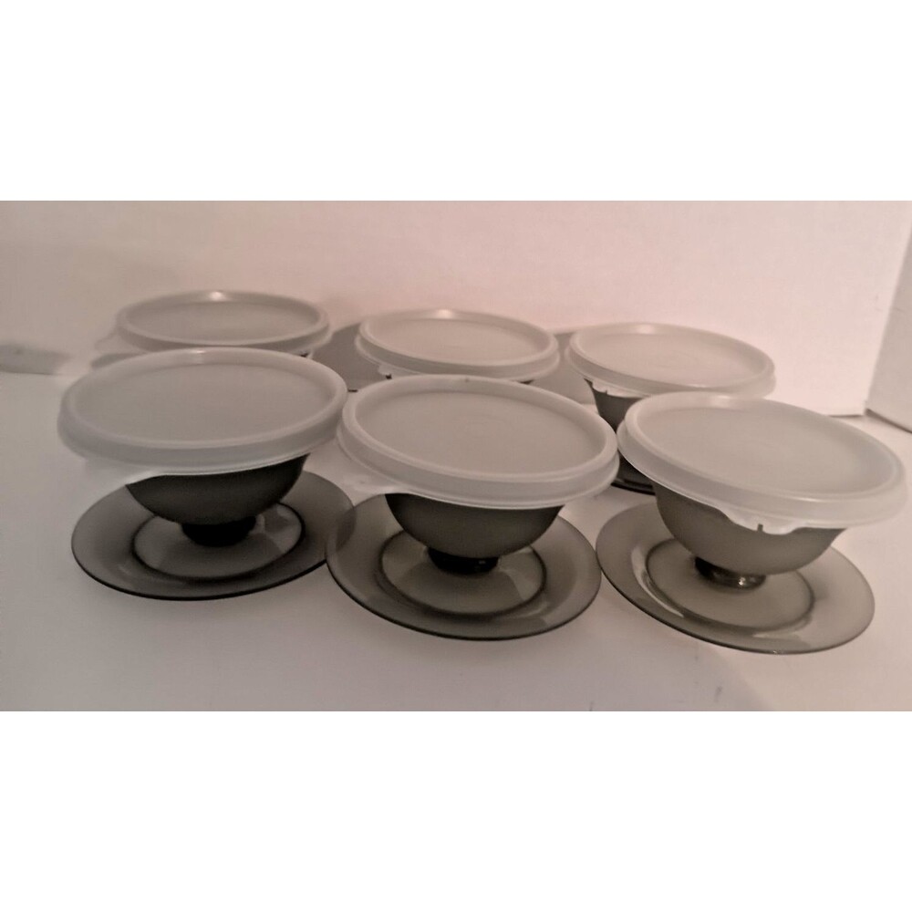 Tupperware Dessert Cups 6 Smoky Gray with Lids #754 VTG GrandmaCore